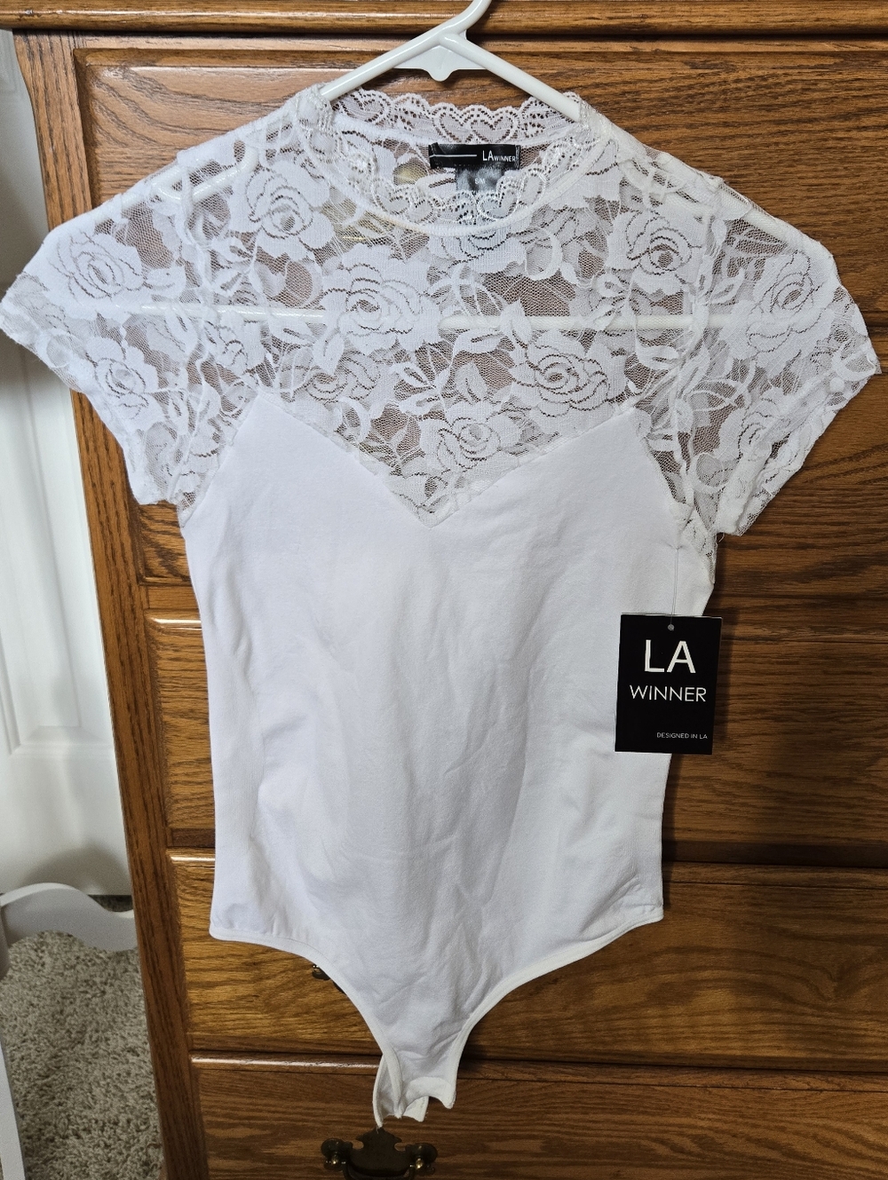 LA Winner White Lace Bodysuit S/M - NWT
